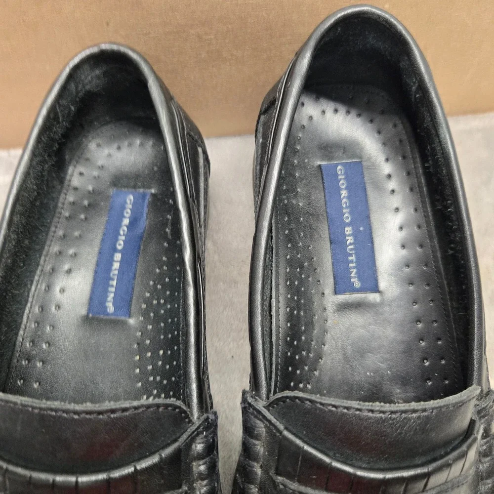 Giorgio Brutini Benson Mens Black Leather Kiltie Tassel Woven Loafers 10 M 8418